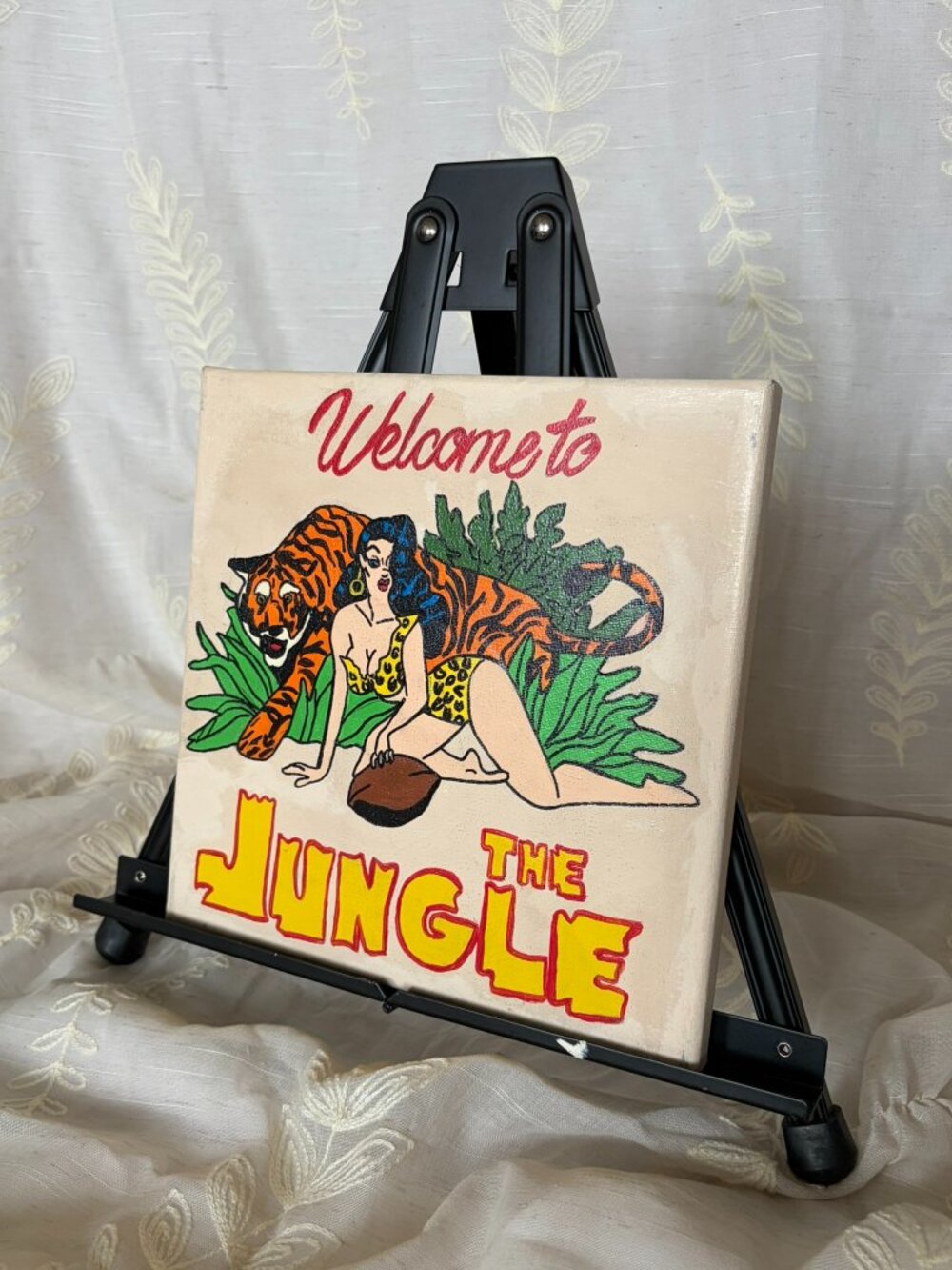 Hand Painted Welcome to the Jungle Retro Canvas 10x10